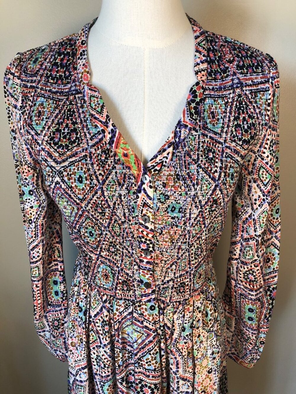 Maeve Anthropologie Tiled Amethyst Smocked Dress Boho Cottagecore Size XS - Picture 2 of 12